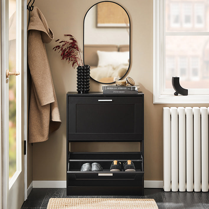 SoBuy | Meuble à chaussures | Armoire à chaussures à 2 abattants | Commode à chaussures | Noir | FSR137-SCH
