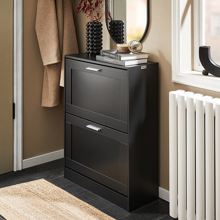 SoBuy | Meuble à chaussures | Armoire à chaussures à 2 abattants | Commode à chaussures | Noir | FSR137-SCH