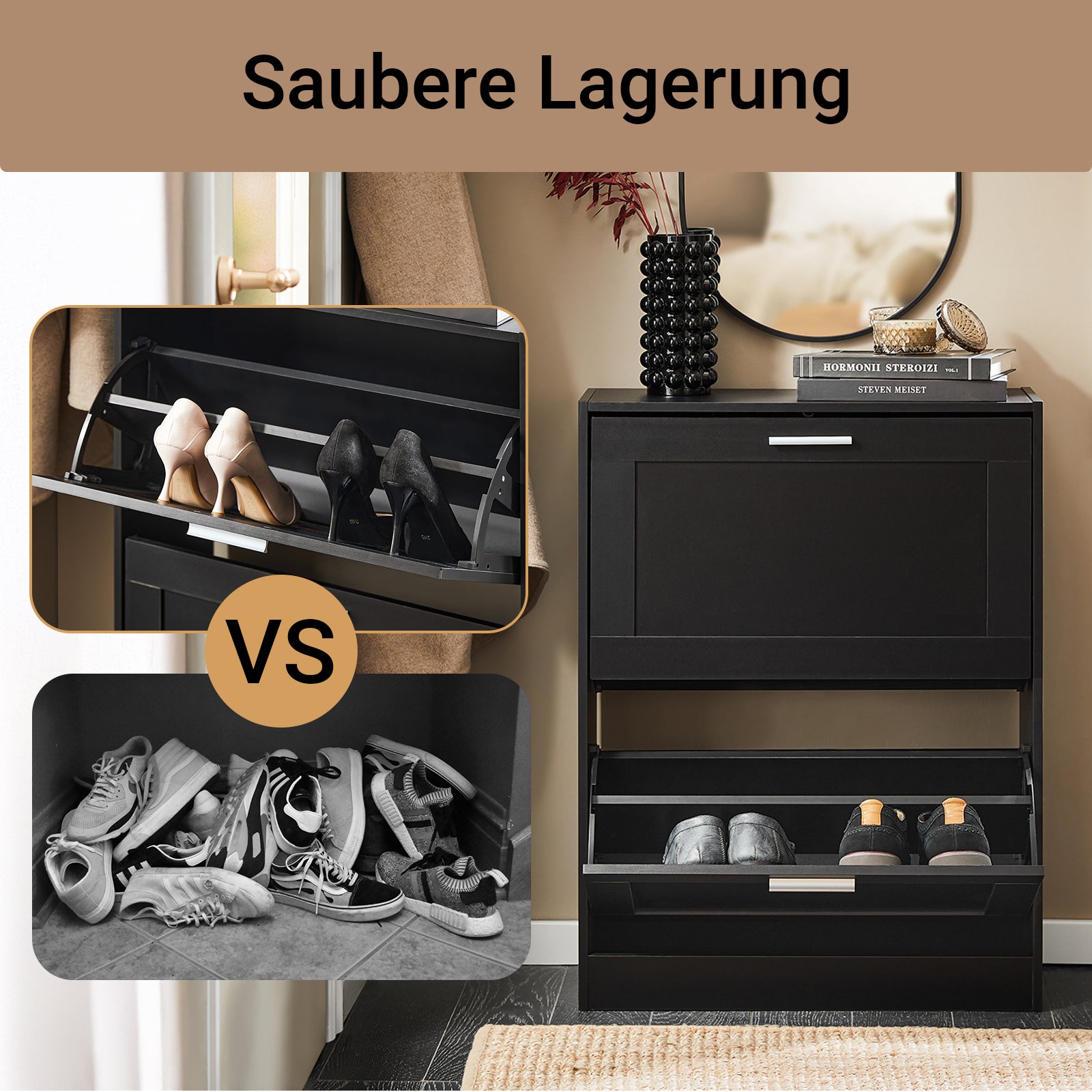 SoBuy | Meuble à chaussures | Rangement à chaussures à 2 portes | Coffre à chaussures | Noir | FSR137-SCH