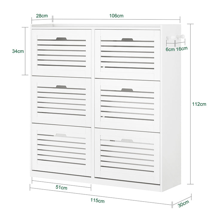 SoBuy | Meuble à chaussures | Armoire à chaussures à 6 abattants | Commode à chaussures | Blanc | FSR145-W