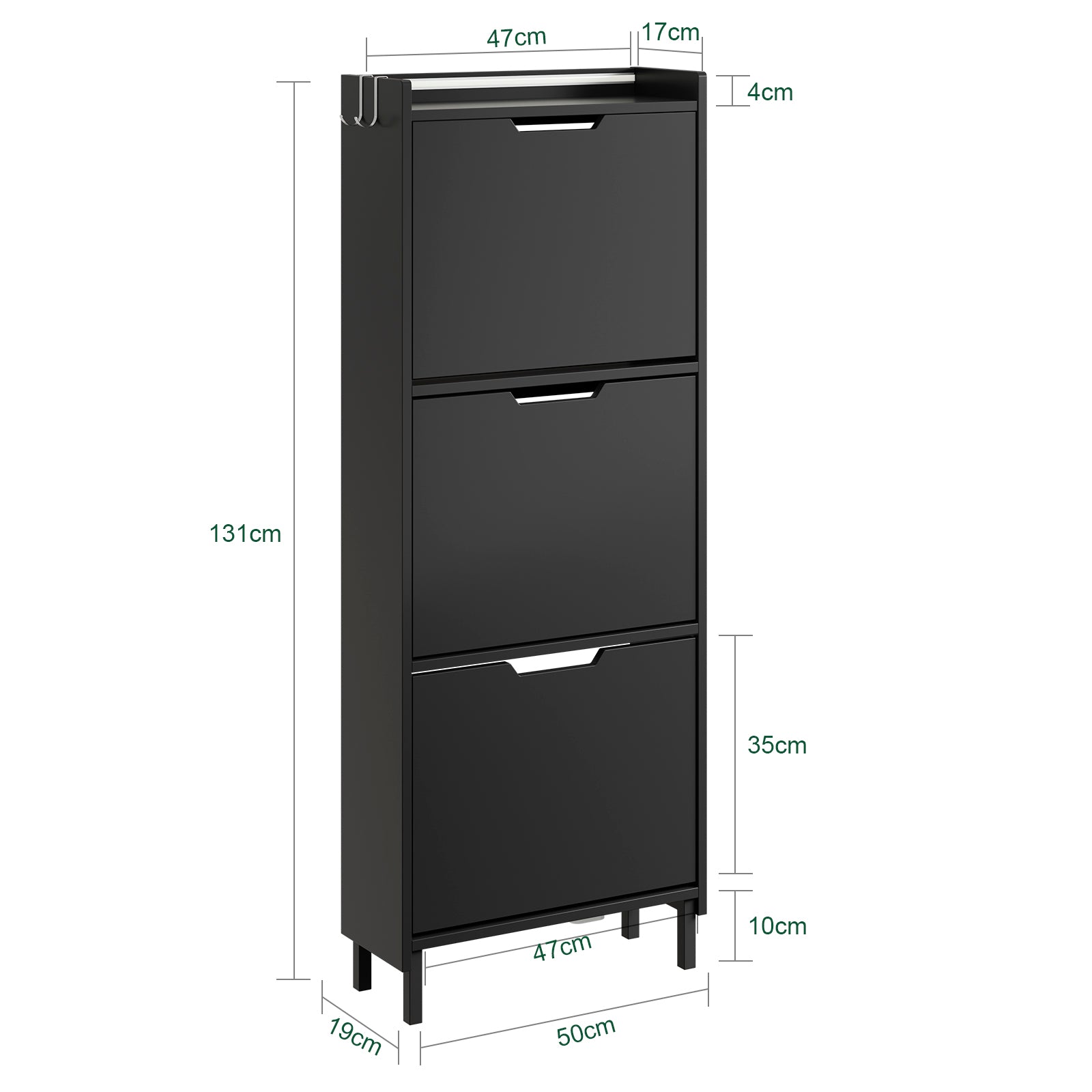 SoBuy Schuhschrank schmal Sensorlicht 19 cm Tiefe Schwarz | FSR151-H-E-SCH