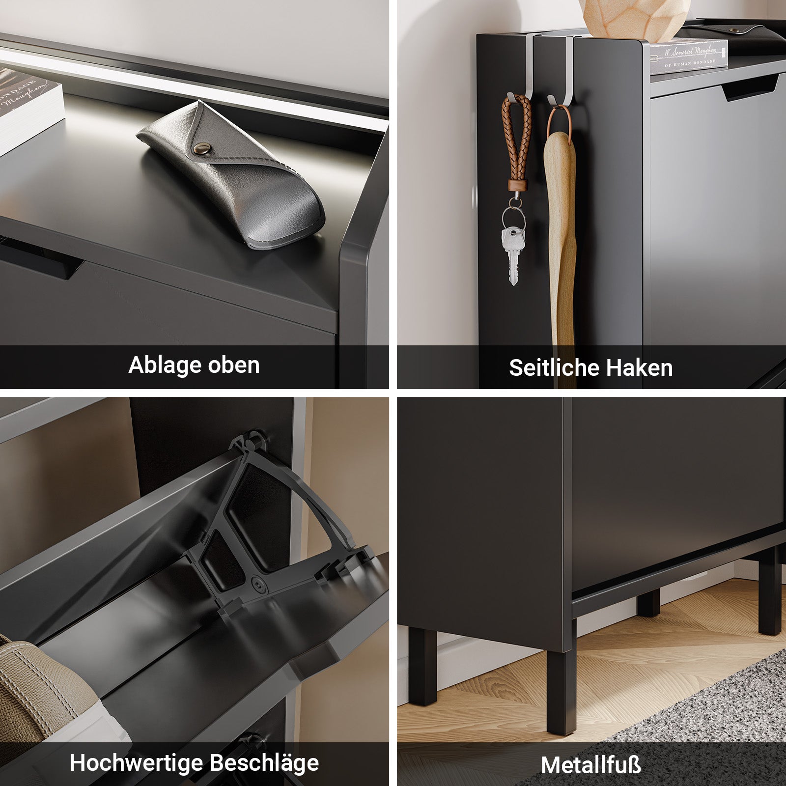 SoBuy Schuhschrank schmal Sensorlicht 19 cm Tiefe Schwarz | FSR151-H-E-SCH