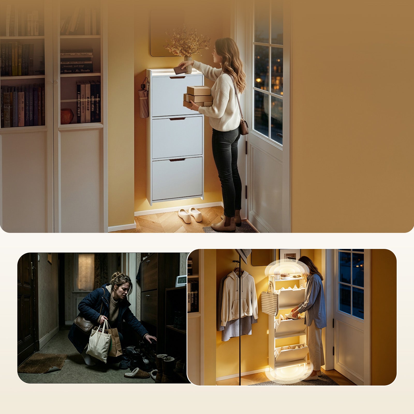 SoBuy Schuhschrank Schmal Hängend mit Sensorlicht und 19 cm Tiefe Weiß FSR151-H-E-W