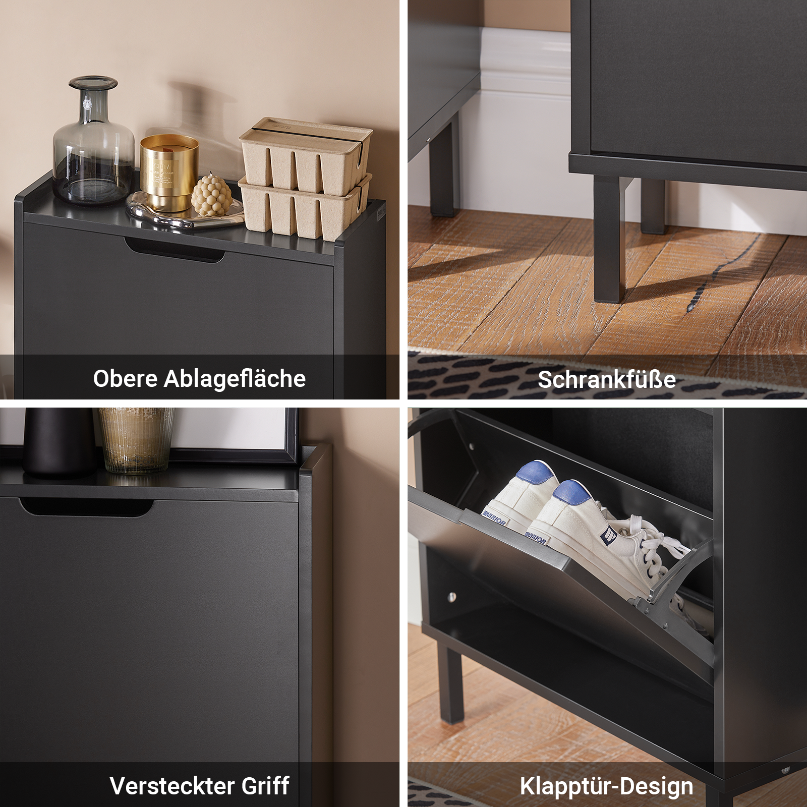 SoBuy | Meuble à chaussures 3 portes | Armoire à chaussures | Coffre à chaussures | Noir | FSR151-H-SCH