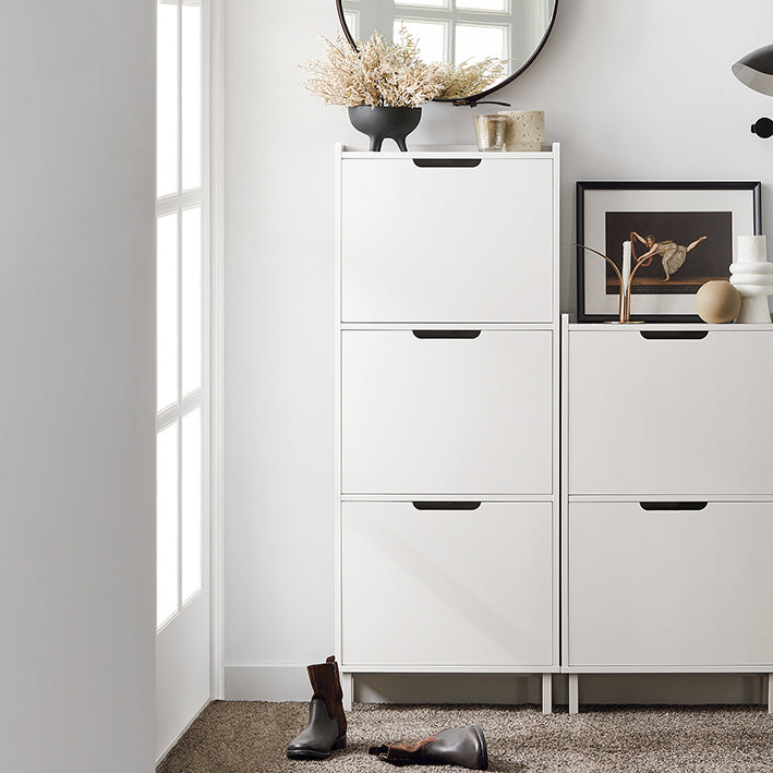SoBuy | Meuble à chaussures avec 3 abattants | Armoire à chaussures | Commode à chaussures | Blanc | FSR151-H-W