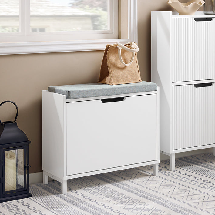 SoBuy | Meuble à chaussures basculant avec 1 abattant | Meuble à chaussures étroit | Commode à chaussures | Blanc | FSR151-K-W