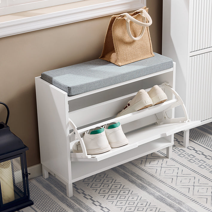 SoBuy | Meuble à chaussures basculant avec 1 abattant | Meuble à chaussures étroit | Commode à chaussures | Blanc | FSR151-K-W