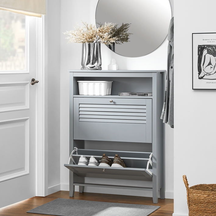 SoBuy | Meuble à chaussures | Meuble à chaussures à 2 portes | Coffre à chaussures | Gris clair | FSR152-HG