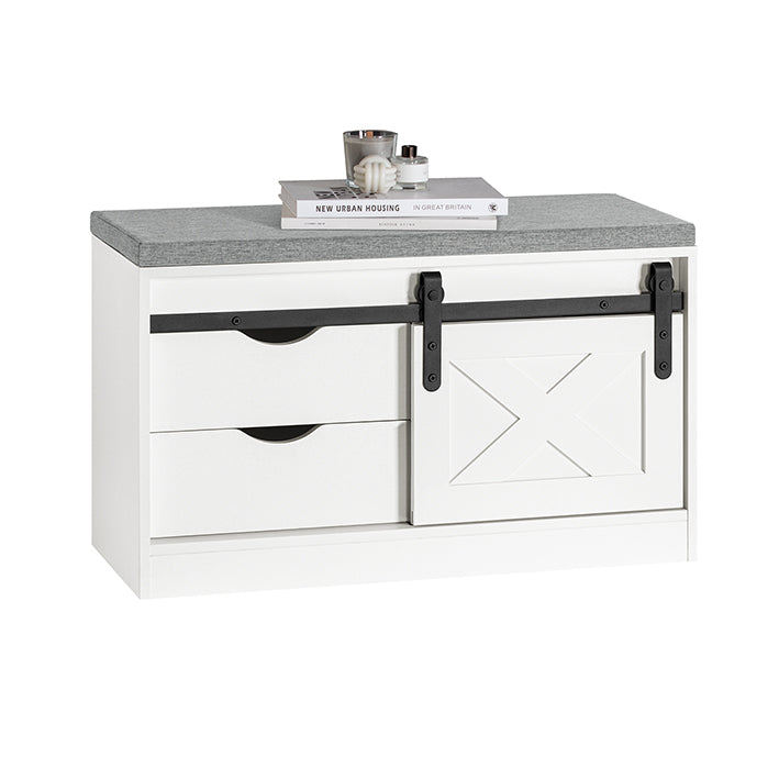 SoBuy | Panca scarpiera con seduta | Scarpiera | Panca da ingresso con ante scorrevoli | Bianco | FSR153-W