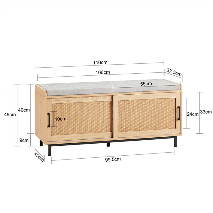 SoBuy | Scarpiera con panca | Panca da ingresso con ante scorrevoli | Scarpiera | Panca | Legno naturale | FSR154-N