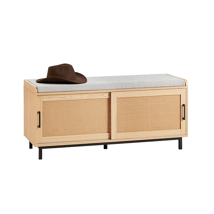SoBuy | Scarpiera con panca | Panca da ingresso con ante scorrevoli | Scarpiera | Panca | Legno naturale | FSR154-N