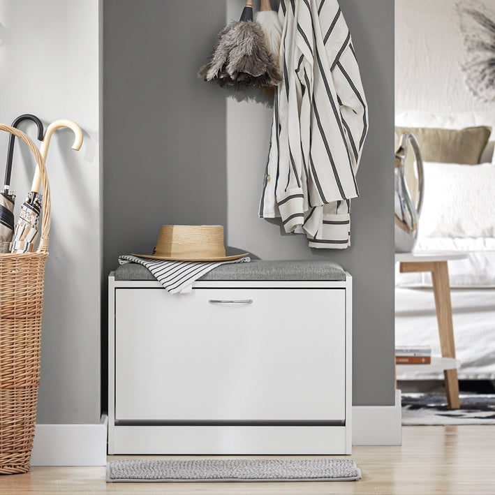 SoBuy | Étagère à chaussures | Banc à chaussures avec coussin d'assise | Banc | Gris clair | FSR16-HG