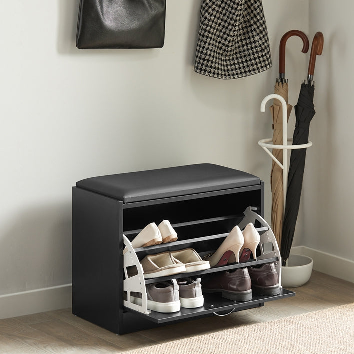 SoBuy | Meuble à chaussures basculant | Banc à chaussures avec étagère à chaussures | Noir | FSR16-SCH