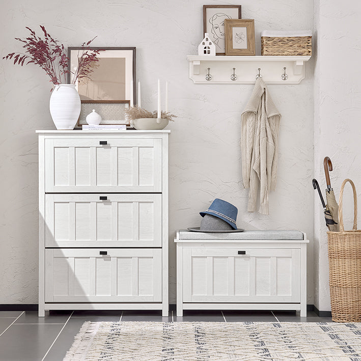 SoBuy | Scarpiera con cuscino | Panchina | con 1 anta a ribalta | Bianco vintage | FSR161-W