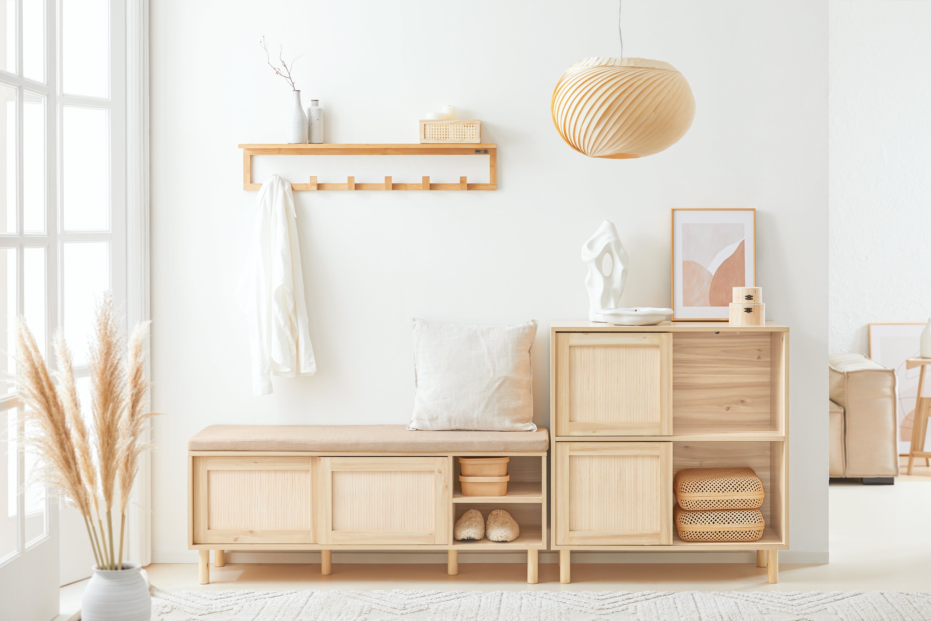 SoBuy | Buffet avec portes coulissantes | Meuble d'entrée | Meuble de cuisine | Commode | Naturel | FSB87-N