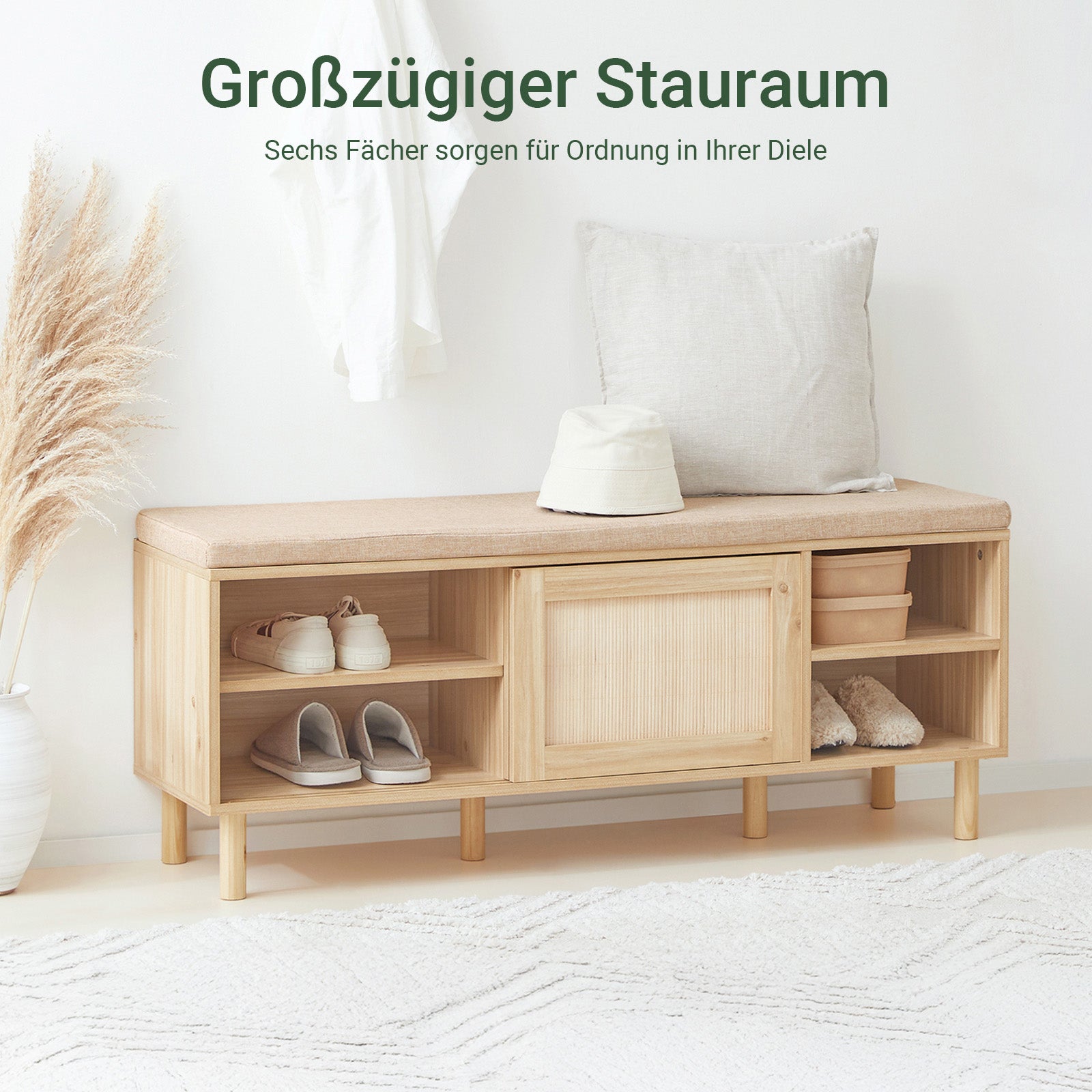 Vorverkauf | SoBuy | Schuhbank mit Sitzfläche | Dielenbank mit Schiebetüren | Natur | FSR163-N