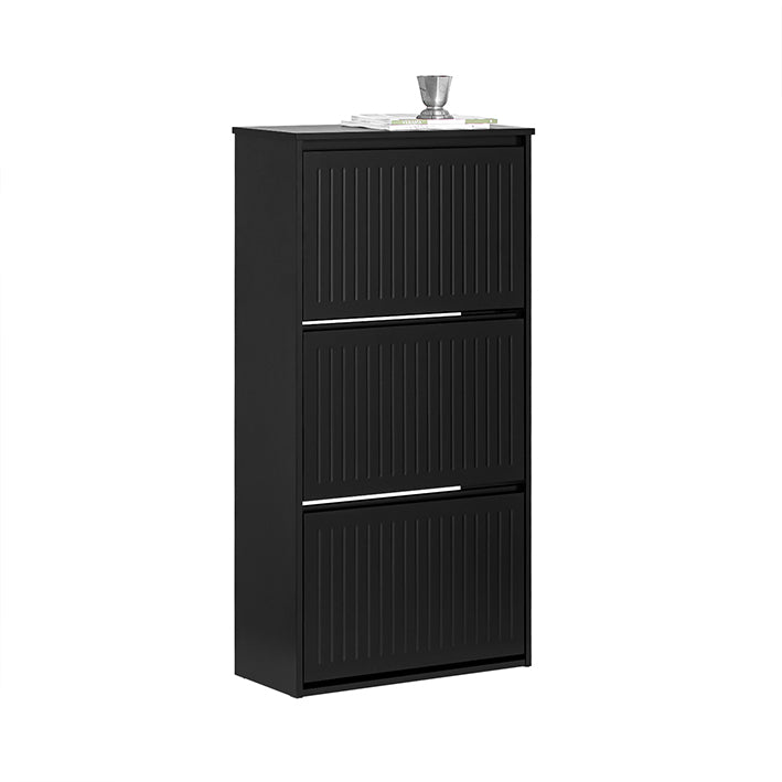 SoBuy | Meuble à chaussures 3 portes | Armoire à chaussures | Étagère à chaussures | Noir | FSR165-H-SCH