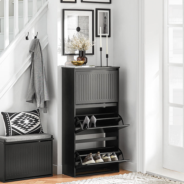 SoBuy | Meuble à chaussures 3 portes | Armoire à chaussures | Étagère à chaussures | Noir | FSR165-H-SCH