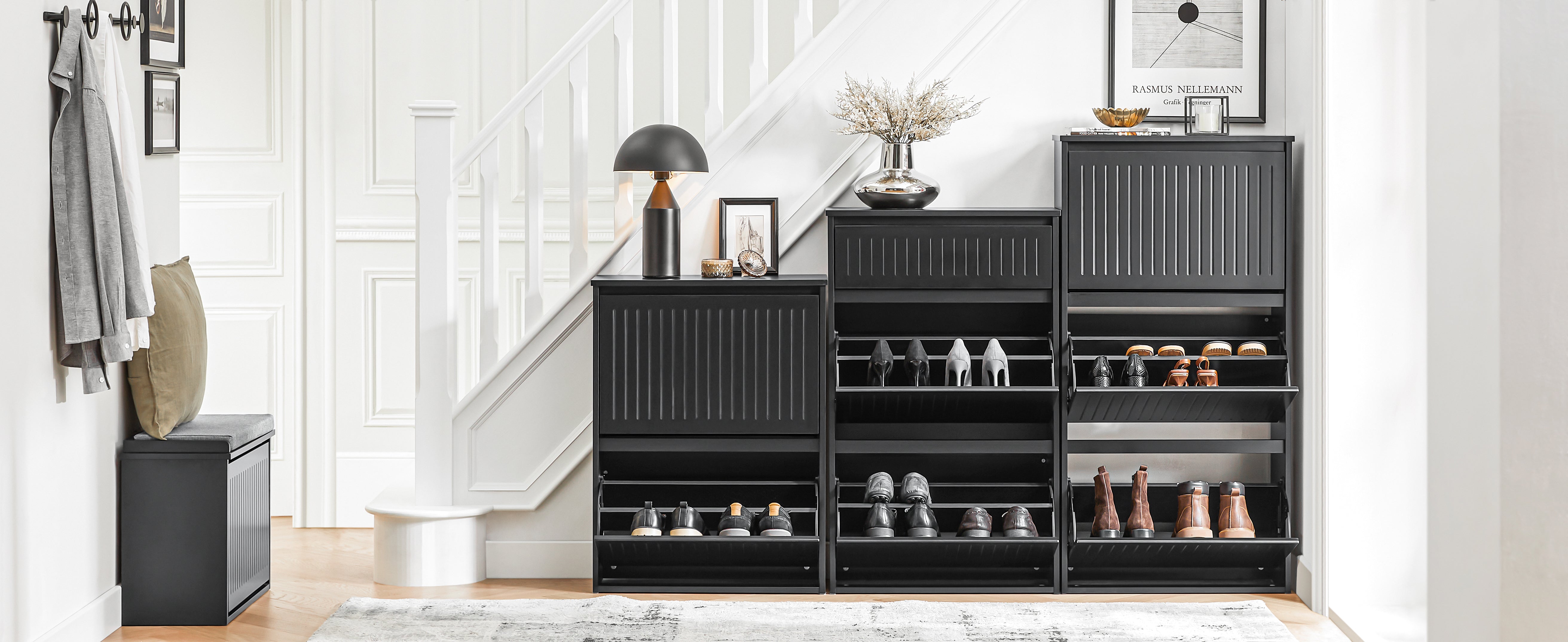 SoBuy | Meuble à chaussures 3 portes | Armoire à chaussures | Étagère à chaussures | Noir | FSR165-H-SCH