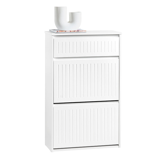 SoBuy | Scarpiera a 2 ante a ribalta e 1 cassetto | Scarpiera | Scaffale per scarpe | Bianco | FSR165-W