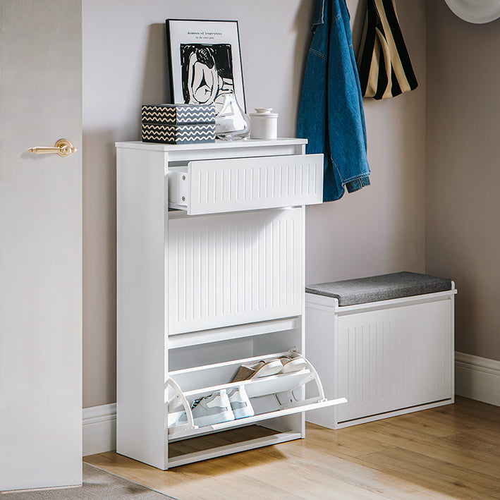 SoBuy | Meuble à chaussures 2 portes et 1 tiroir | Rangement à chaussures | Blanc | FSR165-W