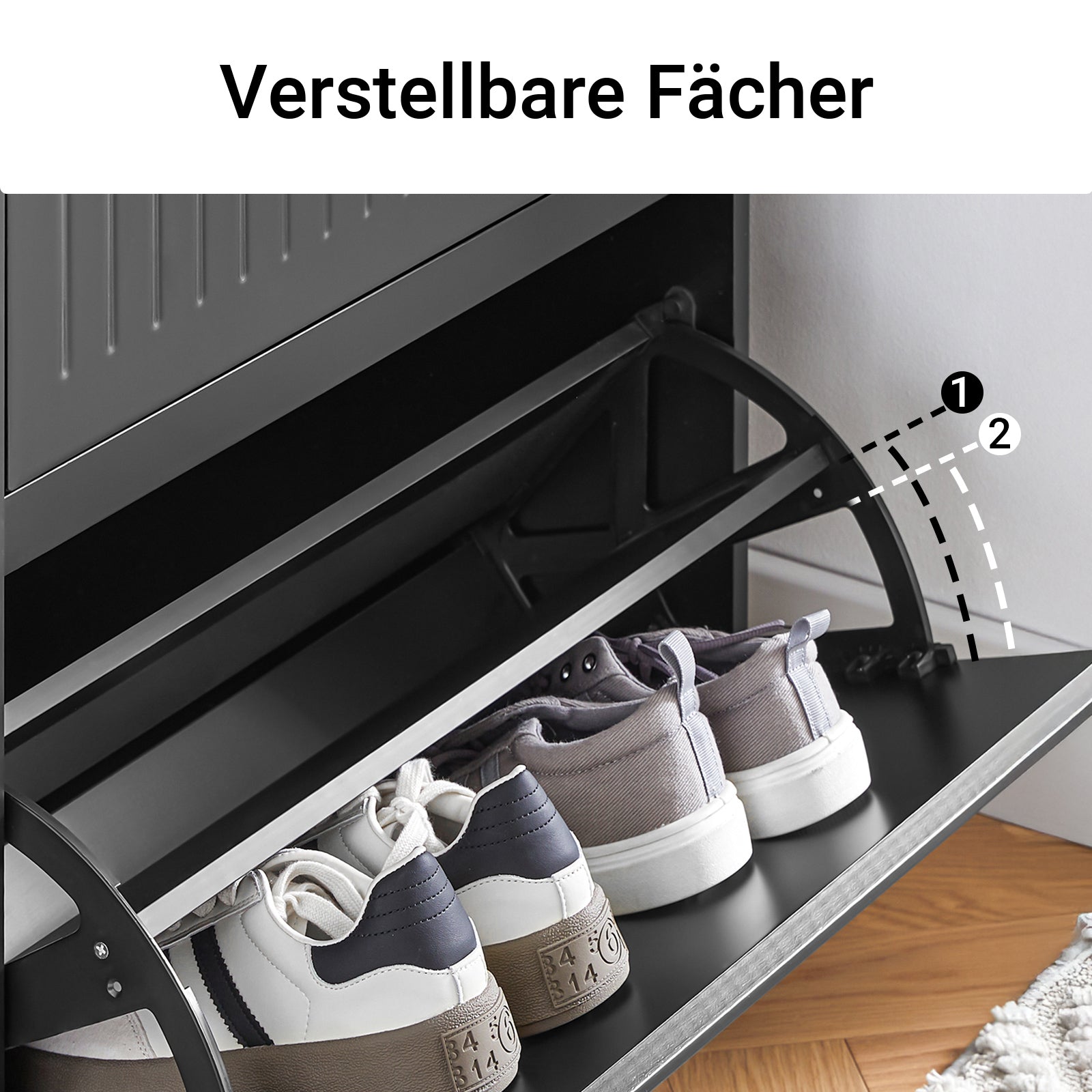 SoBuy | Scarpiera a 2 ante a ribalta e 1 cassetto | Scarpiera | Nero | FSR165-SCH
