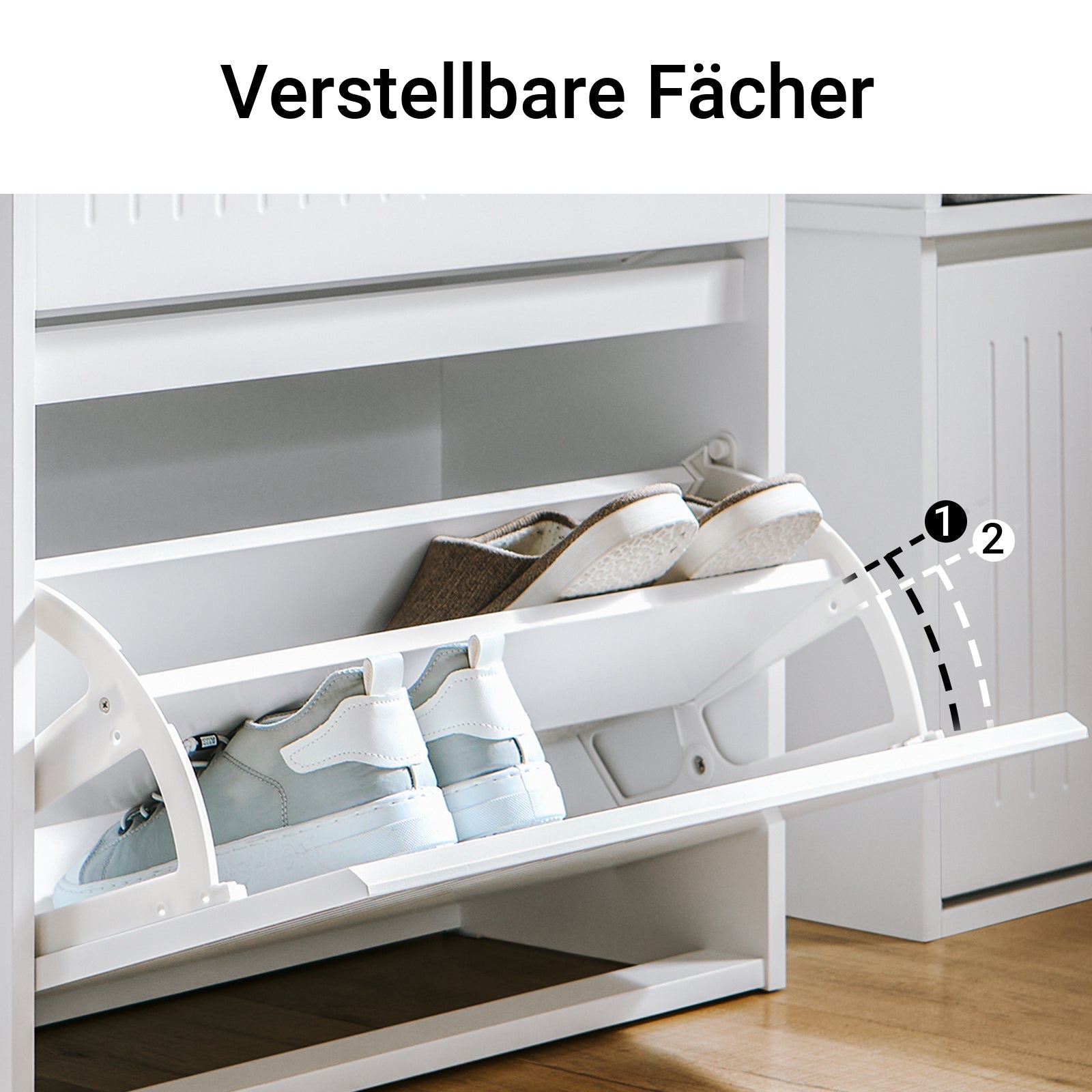 SoBuy | Scarpiera a 2 ante a ribalta e 1 cassetto | Scarpiera | Scaffale per scarpe | Bianco | FSR165-W