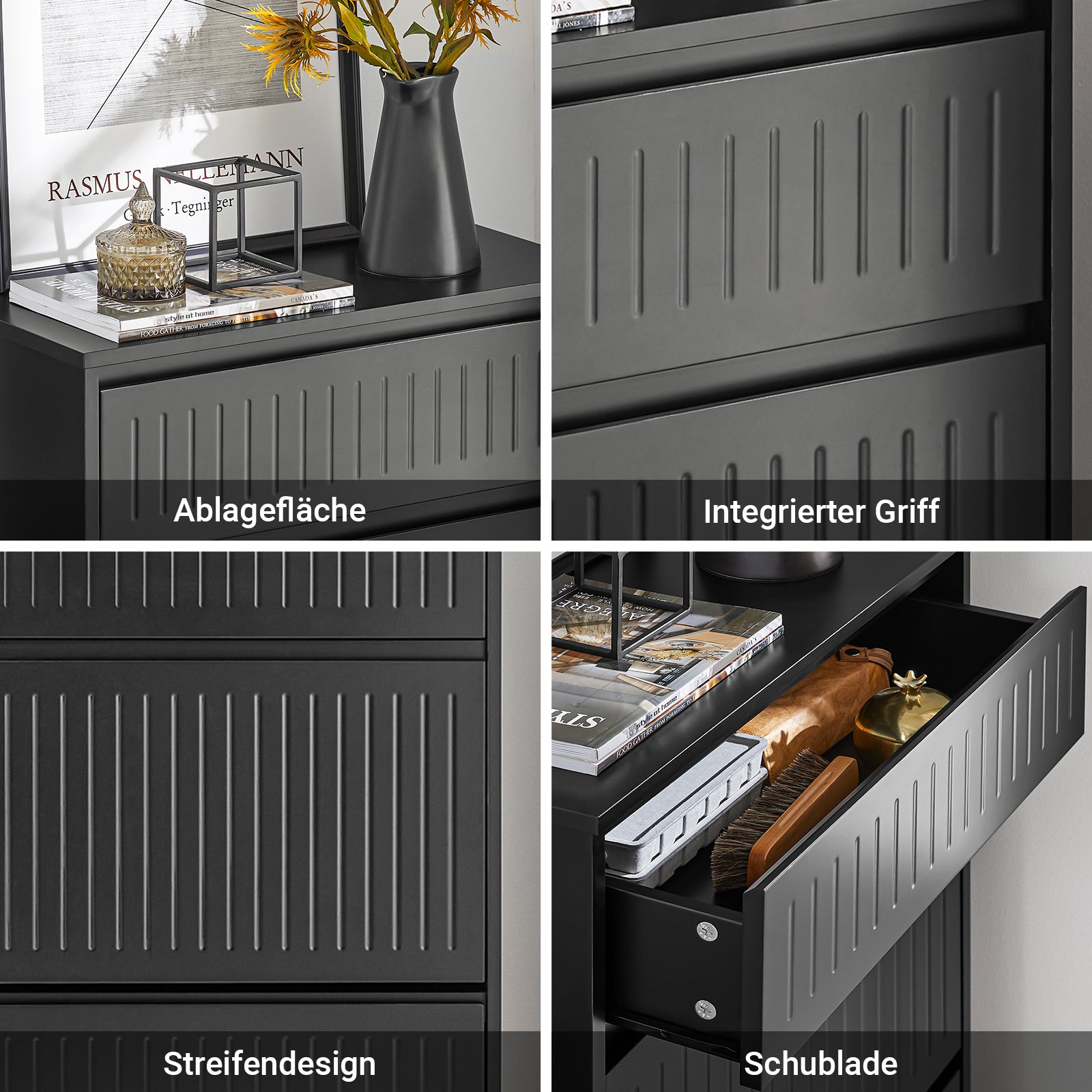 SoBuy | Meuble à chaussures avec 2 rabats et 1 tiroir | Étagère à chaussures | Noir | FSR165-SCH