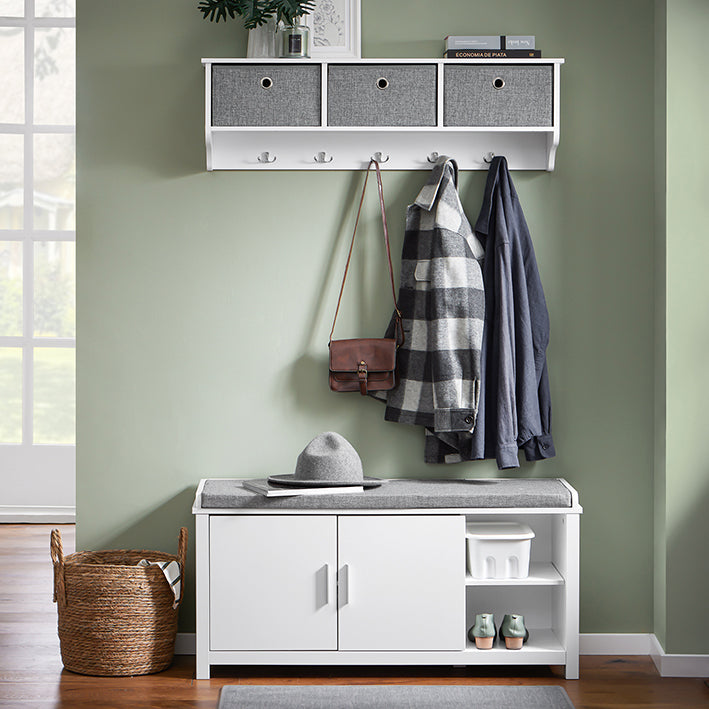 SoBuy | Scarpiera con sedile | Panca da ingresso | Panca | Scarpiera | Bianco | FSR168-W
