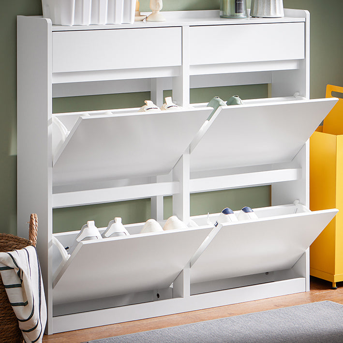 Prévente | SoBuy | Meuble à chaussures 4 portes et 2 tiroirs | Armoire à chaussures | Étagère à chaussures | Blanc | FSR169-W