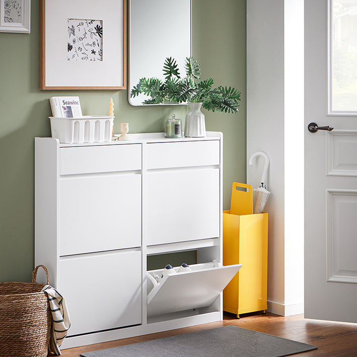 Prévente | SoBuy | Meuble à chaussures 4 portes et 2 tiroirs | Armoire à chaussures | Étagère à chaussures | Blanc | FSR169-W