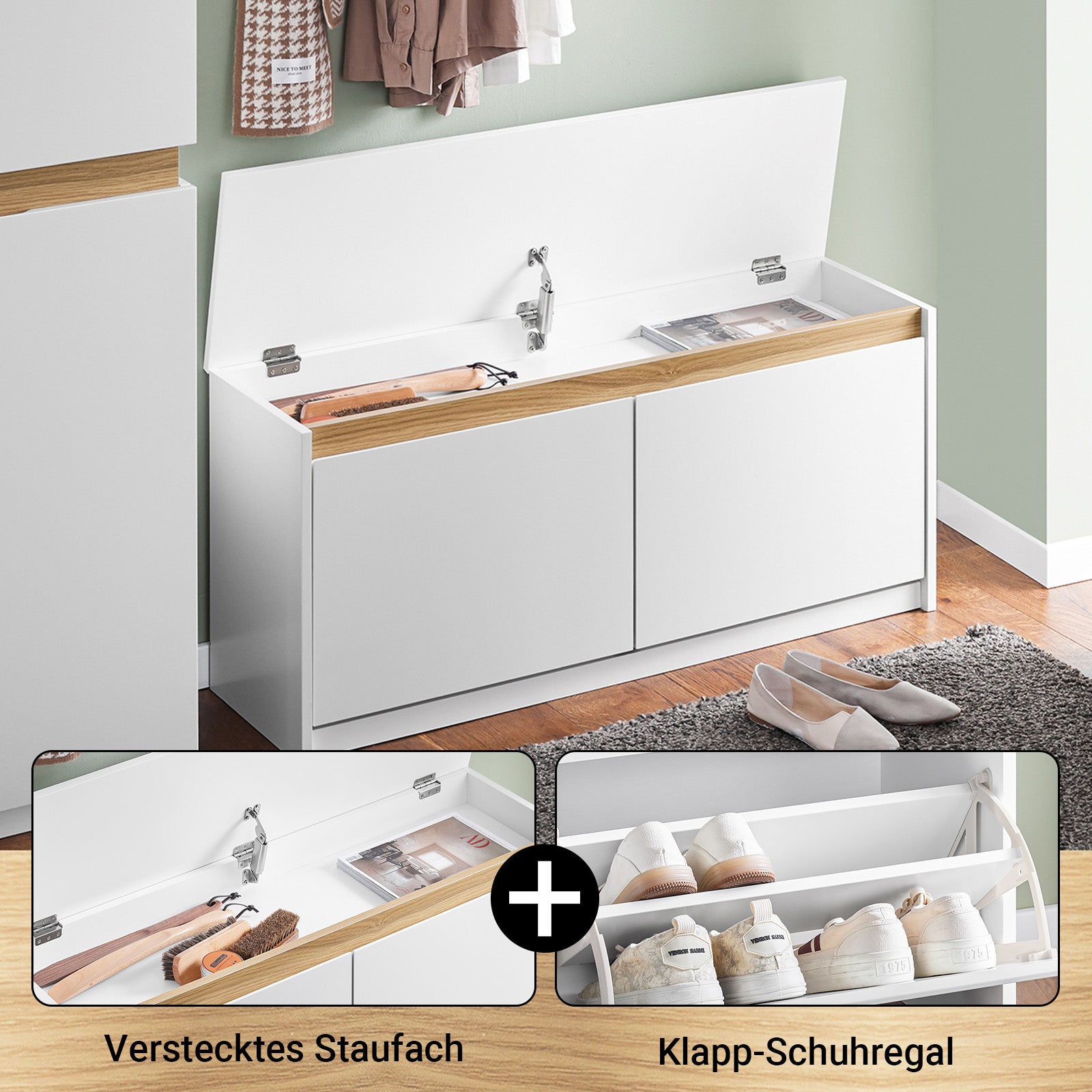 Vorverkauf | SoBuy | Schuhbank | Schuhkipper | Sitzbank mit Stauraum | Weiß | FSR171-W