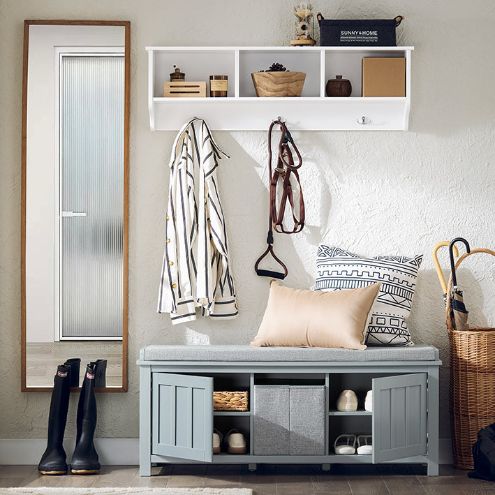 SoBuy | Banc de rangement | Banc à chaussures avec assise | Banc avec 1 panier | Gris clair | FSR173-HG