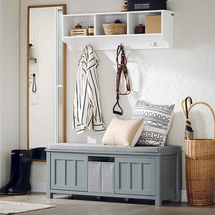 SoBuy | Banc de rangement | Banc à chaussures avec assise | Banc avec 1 panier | Gris clair | FSR173-HG