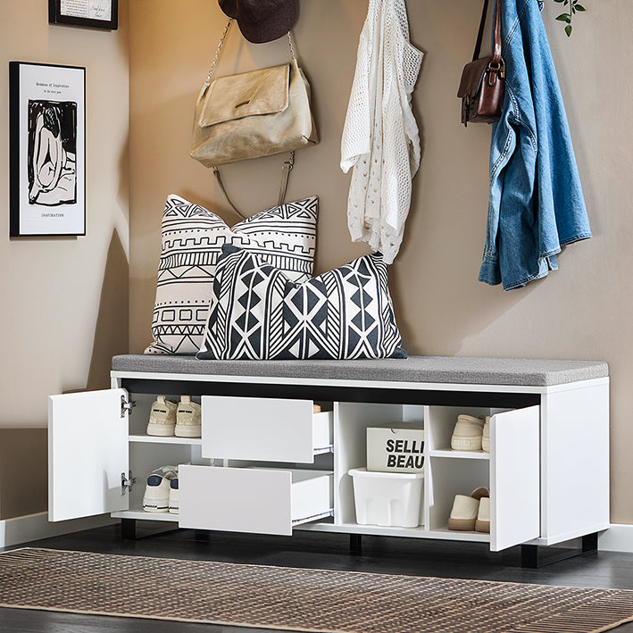 SoBuy | Banc à chaussures avec 2 tiroirs | Banc | Meuble à chaussures | Banc d'entrée | Blanc | FSR176-W