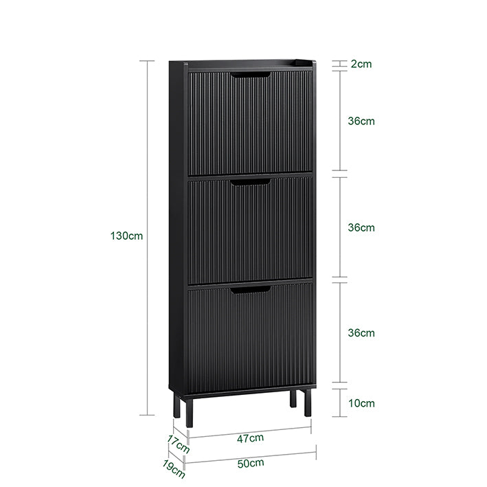 SoBuy | Meuble à chaussures avec 3 abattants | Étagère à chaussures étroite | Commode à chaussures noire | FSR177-H-SCH