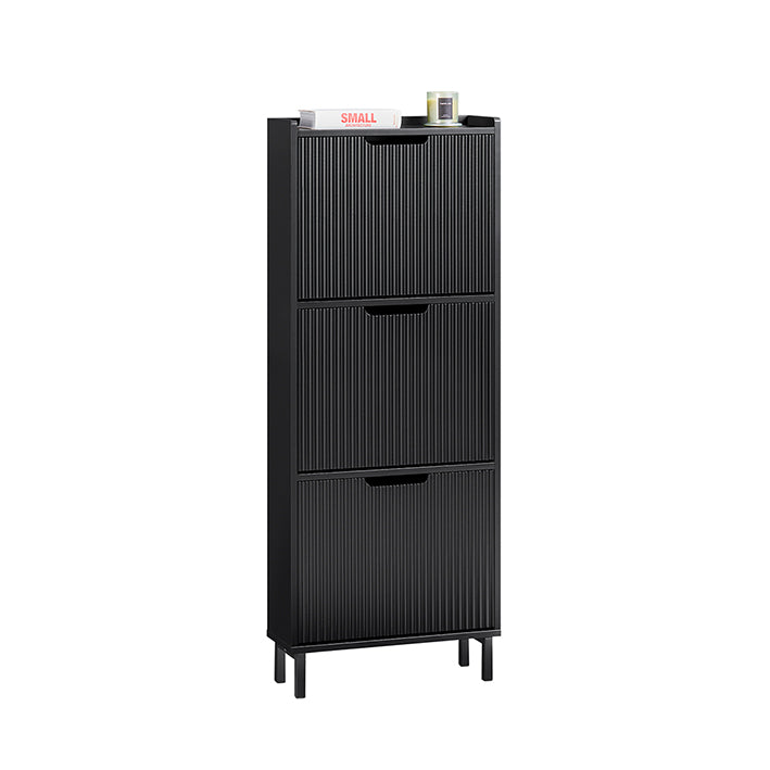 SoBuy | Meuble à chaussures avec 3 abattants | Étagère à chaussures étroite | Commode à chaussures noire | FSR177-H-SCH