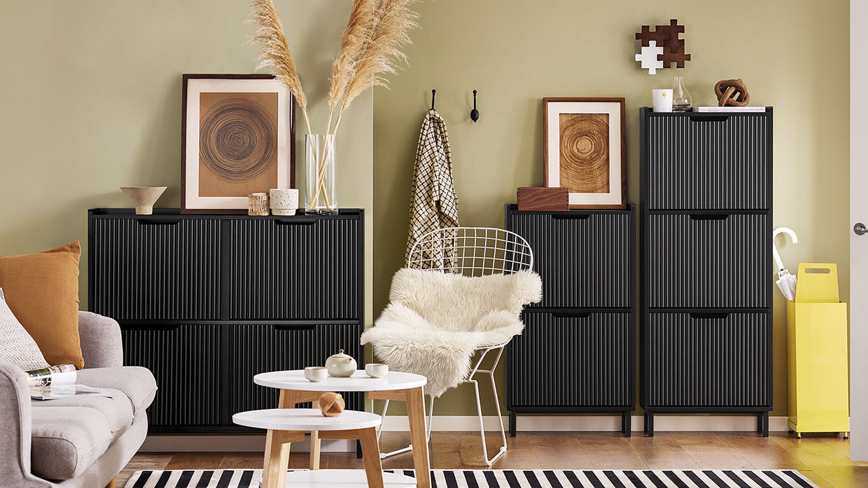 Vorverkauf | SoBuy | Schuhkipper mit 4 Klappen | Schuhschrank schmal | Schwarz | FSR177-L-SCH