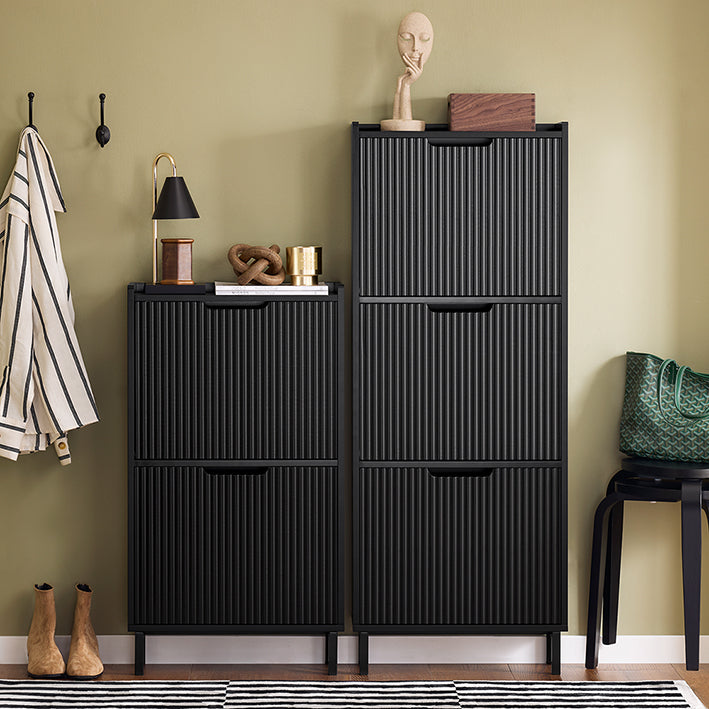 SoBuy | Scarpiera a 3 ante a ribalta | Scarpiera stretta | Comodino portascarpe nero | FSR177-H-SCH