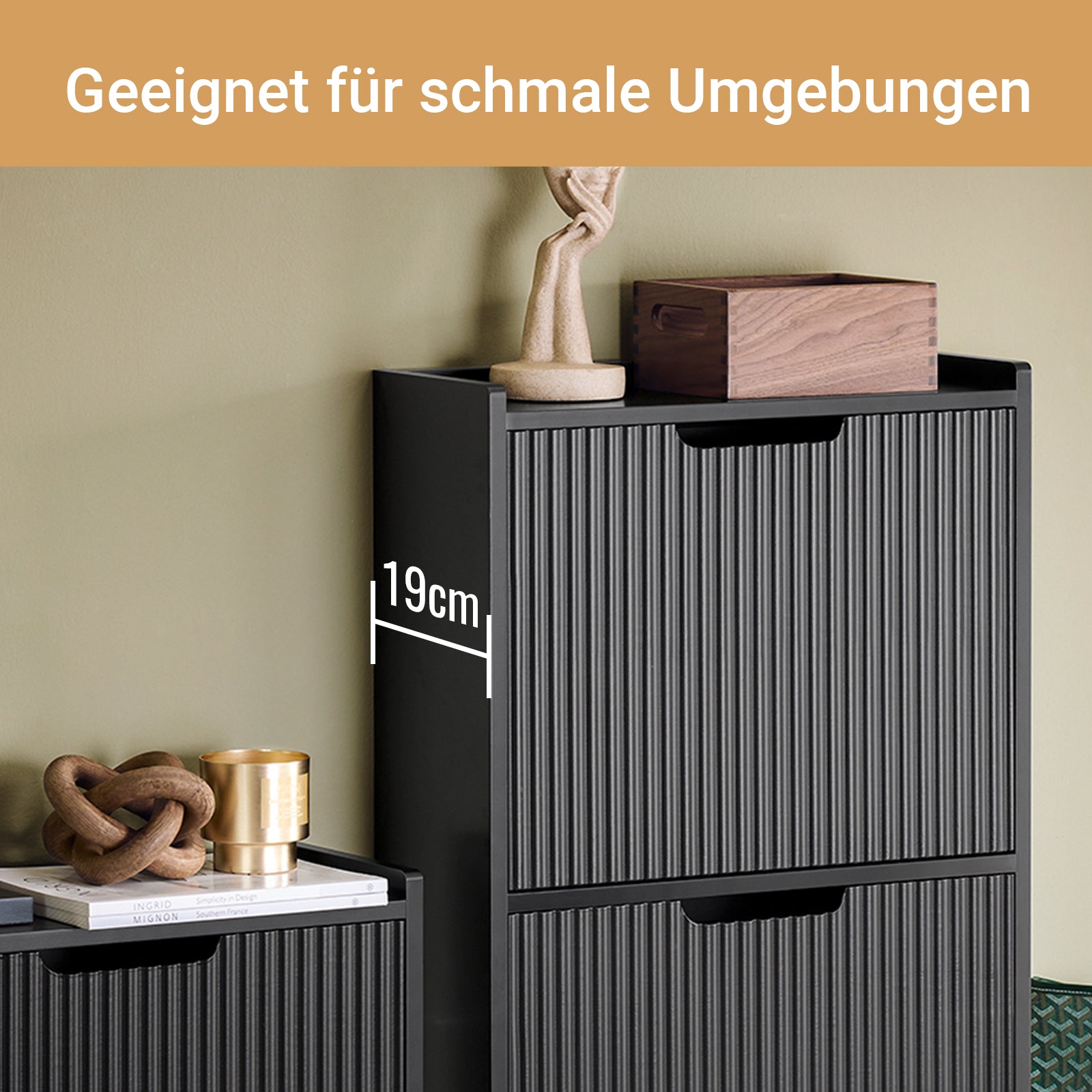 SoBuy | Meuble à chaussures avec 3 abattants | Étagère à chaussures étroite | Commode à chaussures noire | FSR177-H-SCH