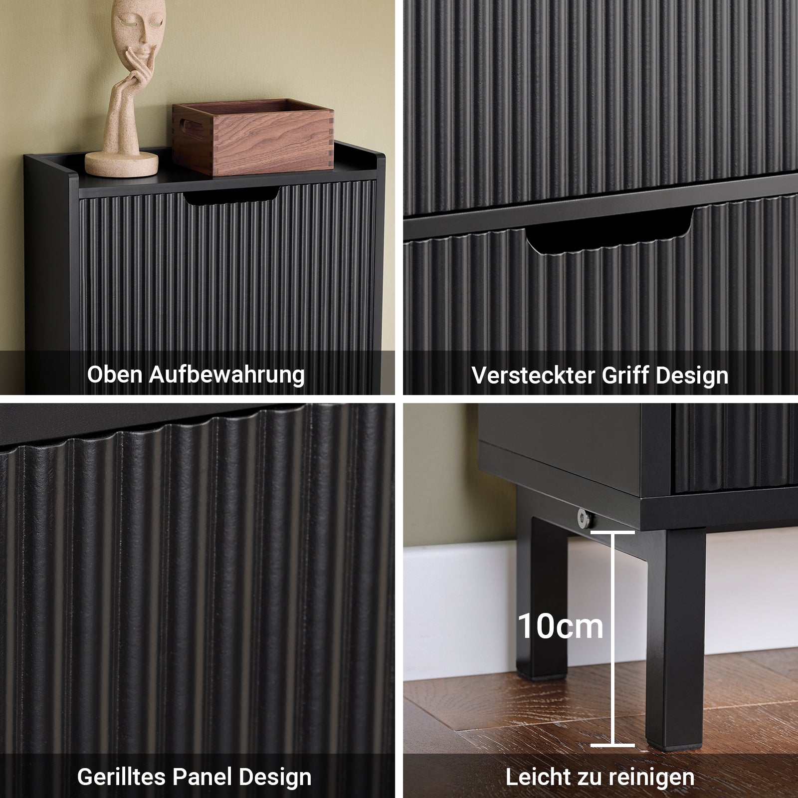 SoBuy | Meuble à chaussures à 3 portes | Meuble à chaussures étroit | Coffre à chaussures noir | FSR177-H-SCH