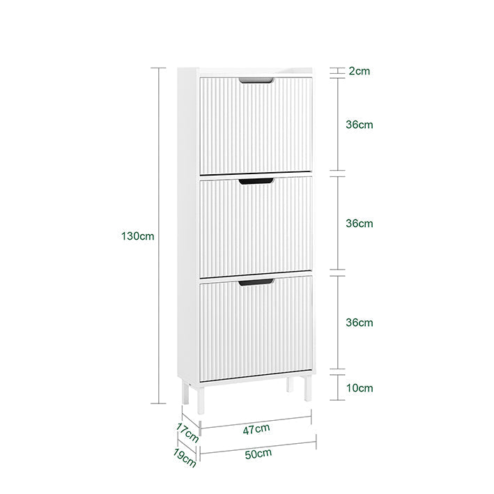 SoBuy | Meuble à chaussures avec 3 abattants | Meuble d'entrée étroit | Commode à chaussures blanche | FSR177-H-W