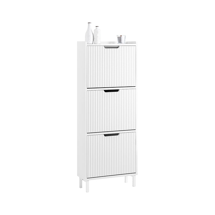 SoBuy | Meuble à chaussures avec 3 abattants | Meuble d'entrée étroit | Commode à chaussures blanche | FSR177-H-W
