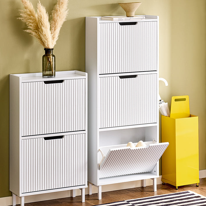 SoBuy | Meuble à chaussures avec 3 abattants | Meuble d'entrée étroit | Commode à chaussures blanche | FSR177-H-W