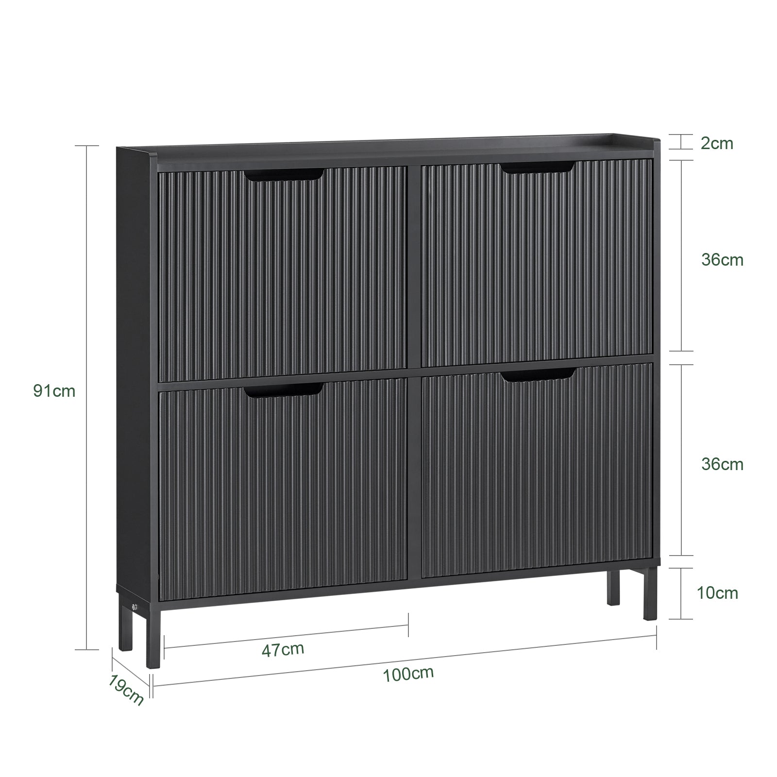 SoBuy | Meuble à chaussures 4 abattants | Armoire à chaussures étroite | Noir | FSR177-L-SCH