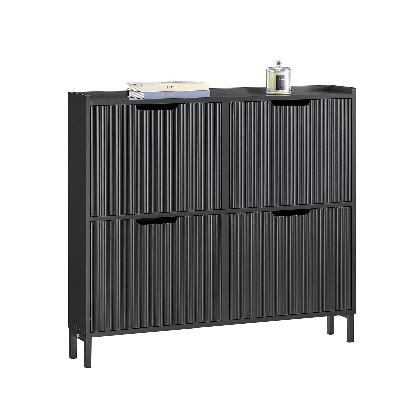 SoBuy | Meuble à chaussures 4 abattants | Armoire à chaussures étroite | Noir | FSR177-L-SCH