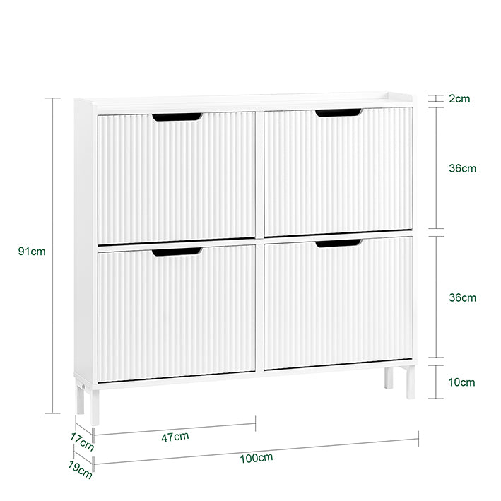 SoBuy | Meuble à chaussures à 4 abattants | Meuble à chaussures étroit | Blanc | FSR177-L-W