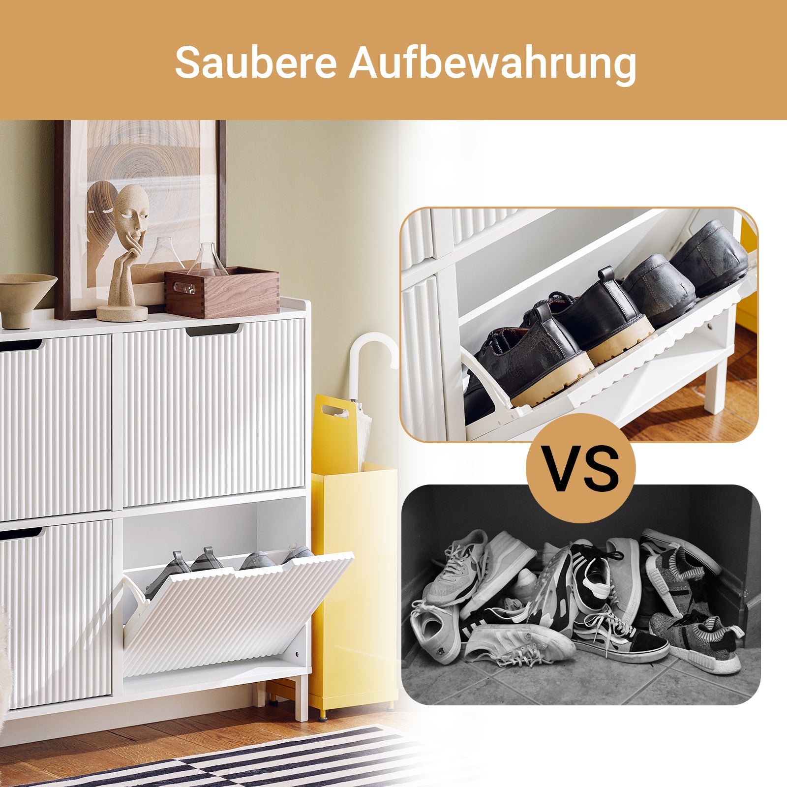 SoBuy | Meuble à chaussures à 4 abattants | Meuble à chaussures étroit | Blanc | FSR177-L-W
