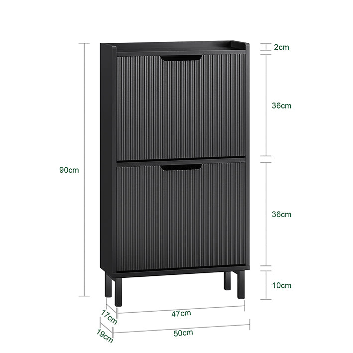 SoBuy | Meuble à chaussures à 2 abattants | Étagère à chaussures étroite | Commode à chaussures Noire | FSR177-SCH