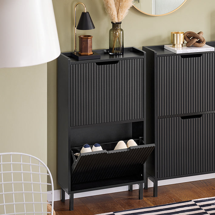 SoBuy | Meuble à chaussures à 2 abattants | Étagère à chaussures étroite | Commode à chaussures Noire | FSR177-SCH